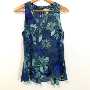 Rebecca Taylor 100% Silk Tropical Floral Peplum Top with Keyhole Back 2